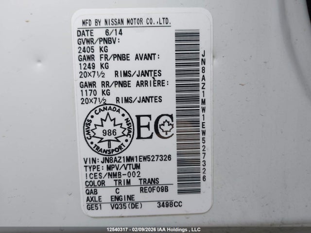 JN8AZ1MW1EW527326 Nissan Murano S/sl/sv/le