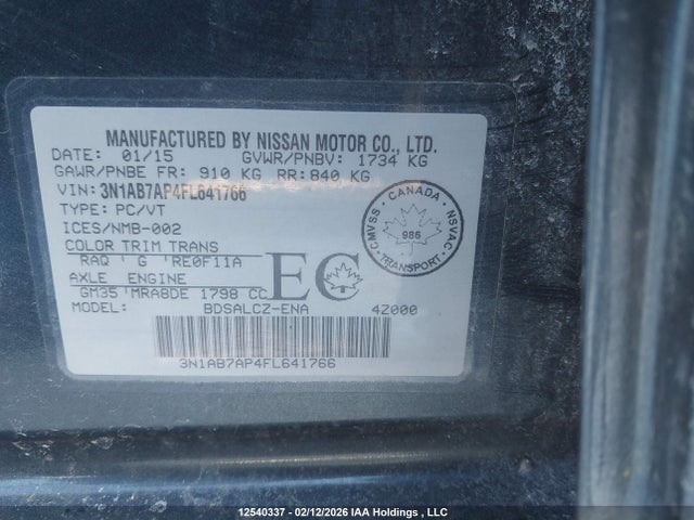 3N1AB7AP4FL641766 Nissan Sentra S/sv/sr/sl