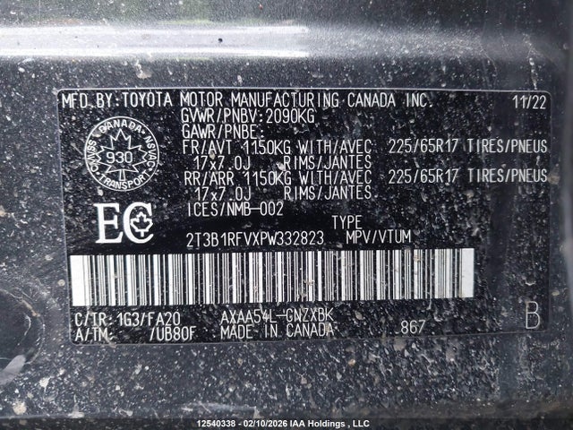 2T3B1RFVXPW332823 Toyota RAV4 LE