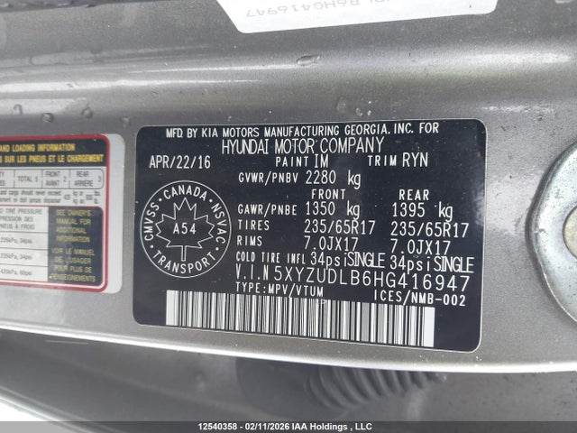 5XYZUDLB6HG416947 Hyundai Santa Fe Sport 2.4 Se