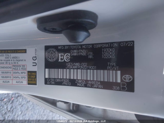 JTDKAMFP0N3219001 Toyota PRIUS PRIME