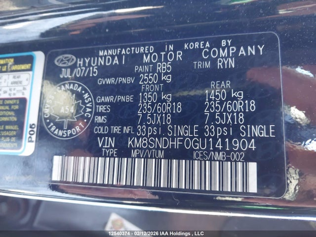 KM8SNDHF0GU141904 Hyundai Santa Fe Xl Luxury