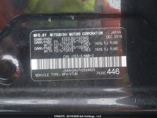 JA4AH3AU7HZ604825 Mitsubishi Rvr Se/es