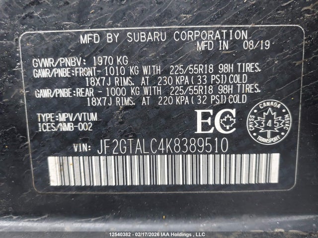 JF2GTALC4K8389510 Subaru Crosstrek Limited