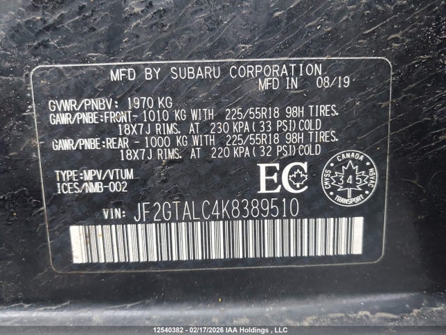 JF2GTALC4K8389510 Subaru Crosstrek Limited
