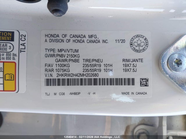2HKRW2H42MH202680 Honda Cr-v Sport