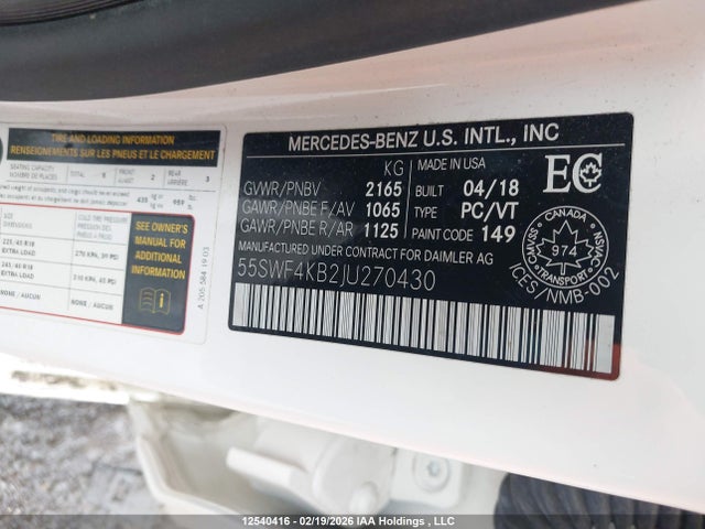 55SWF4KB2JU270430 Mercedes-Benz C 300 4matic