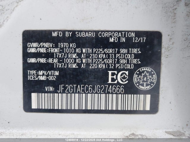 JF2GTAEC6JG274666 Subaru Crosstrek Sport
