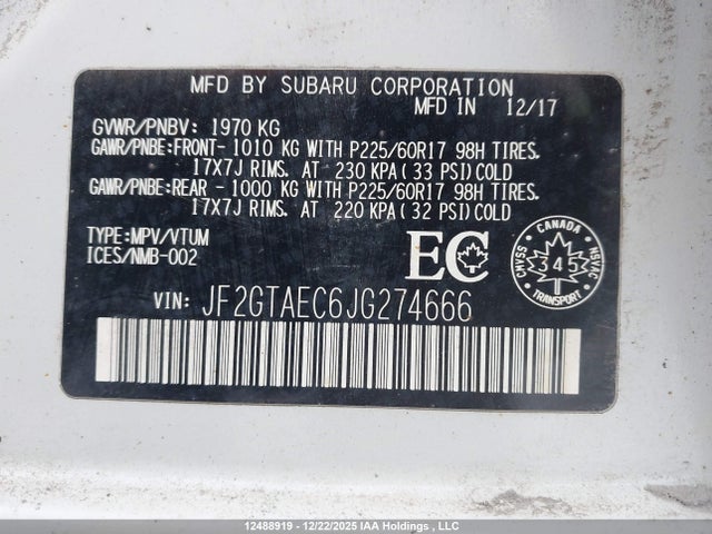 JF2GTAEC6JG274666 Subaru Crosstrek Sport