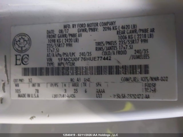 Ford Escape 2017 1FMCU0F76HUE77442 Image 19