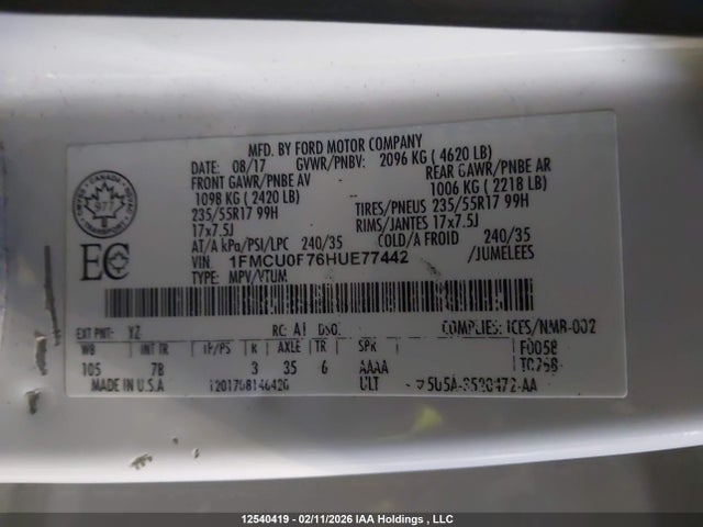 Ford Escape 2017 1FMCU0F76HUE77442 Image 9