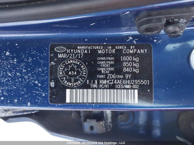 KMHCT4AE6HU295501 Hyundai ACCENT SE