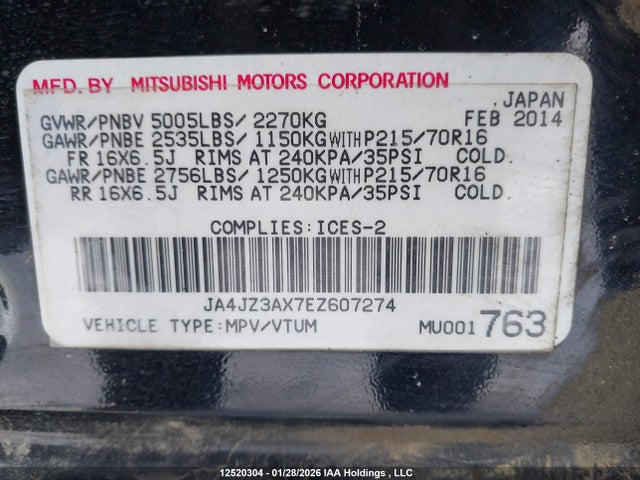 JA4JZ3AX7EZ607274 Mitsubishi Outlander Se