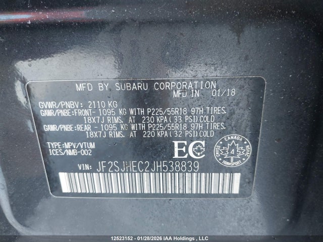 JF2SJHEC2JH538839 Subaru Forester 2.0xt Touring