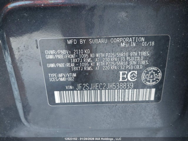 JF2SJHEC2JH538839 Subaru Forester 2.0xt Touring