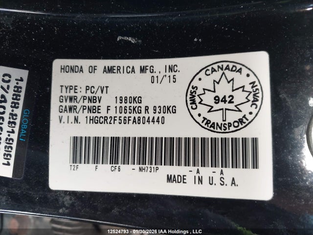 1HGCR2F56FA804440 Honda Accord Sport