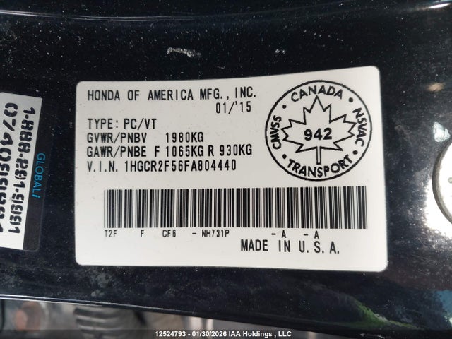 1HGCR2F56FA804440 Honda Accord Sport