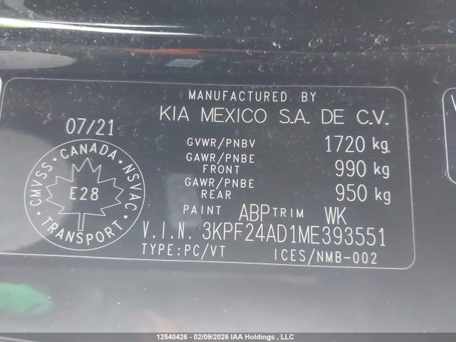 3KPF24AD1ME393551 KIA Forte Fe/lxs