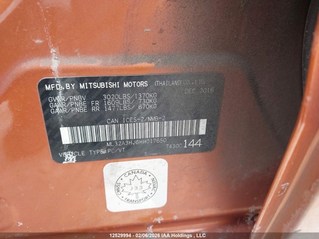 ML32A3HJ6HH017650 Mitsubishi MIRAGE ES