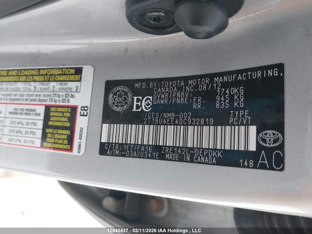 2013 Toyota Corolla Ce მანქანა იყიდება აუქციონზე, vin: 2T1BU4EE4DC932819, აუქციონის ნომერი: 12540427