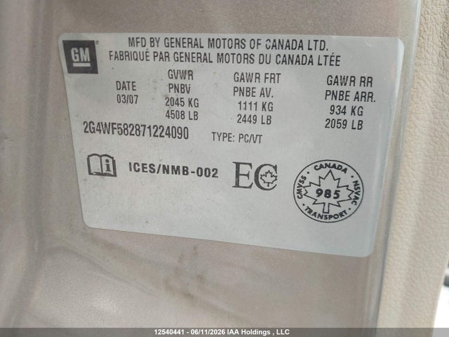 Aukcja sprzedaży 2007 Buick Allure, vin: 2G4WF582871224090, numer aukcji: 12540441