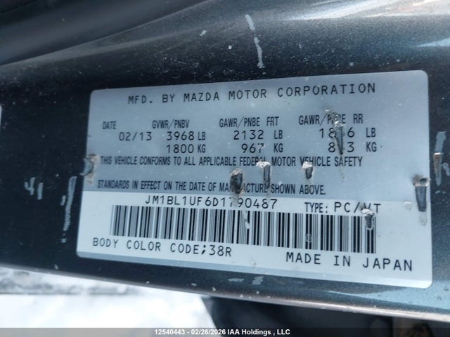Aukcja sprzedaży 2013 Mazda 3 I, vin: JM1BL1UF6D1790487, numer aukcji: 12540443