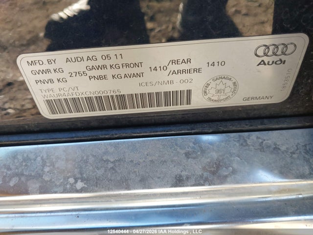 12540444 :رقم المزاد ، WAUR4AFDXCN000765 vin ، 2012 Audi A8 L Quattro مزاد بيع