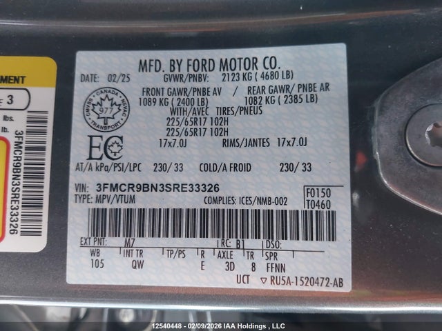 3FMCR9BN3SRE33326 Ford Bronco Sport Big Bend