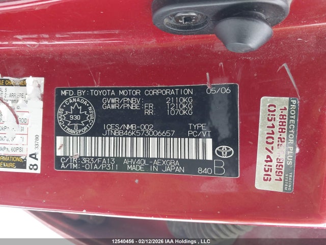 Aukcja sprzedaży 2007 Toyota Camry Hybrid, vin: JTNBB46K573006657, numer aukcji: 12540456