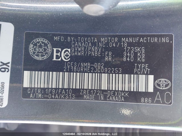 2T1BURHE2JC092253 Toyota Corolla L/le/xle/se/xse