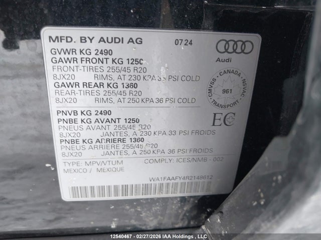 WA1FAAFY4R2148612 Audi Q5 45 Technik
