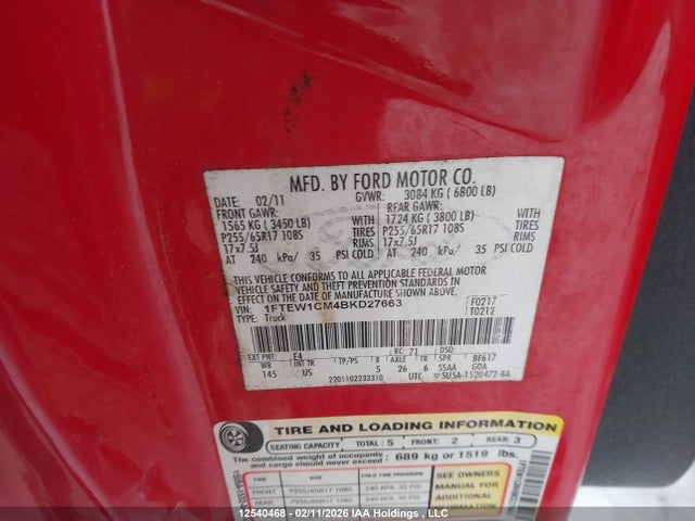 Aukcja sprzedaży 2011 Ford F-150, vin: 1FTEW1CM4BKD27663, numer aukcji: 12540468