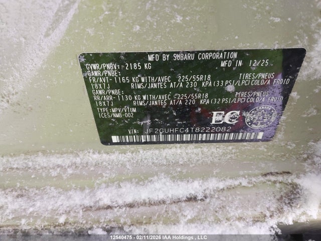 Aukcja sprzedaży 2026 Subaru Crosstrek Onyx, vin: JF2GUHFC4T8222082, numer aukcji: 12540475