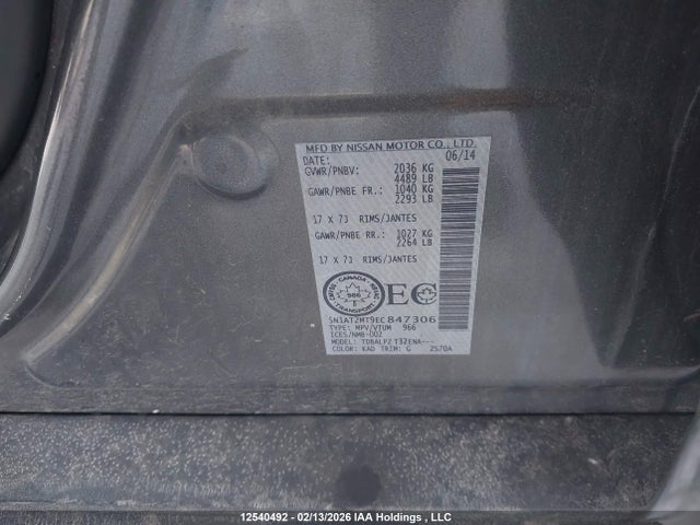 12540492 :رقم المزاد ، 5N1AT2MT9EC847306 vin ، 2014 Nissan Rogue S/sl/sv مزاد بيع