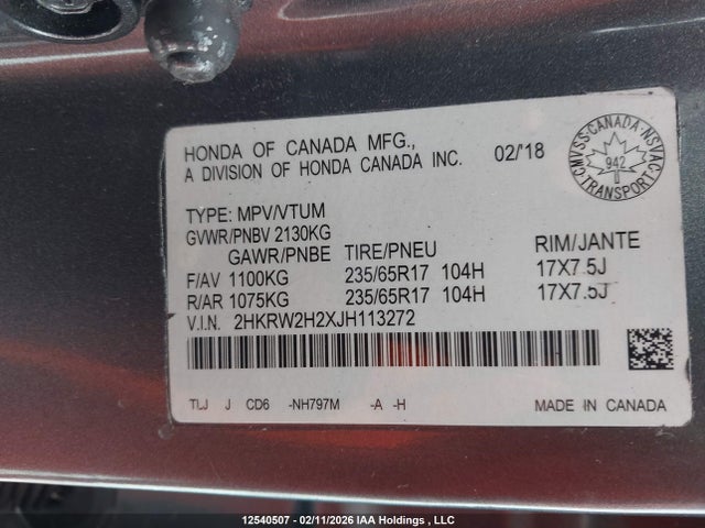 2HKRW2H2XJH113272 Honda CR-V