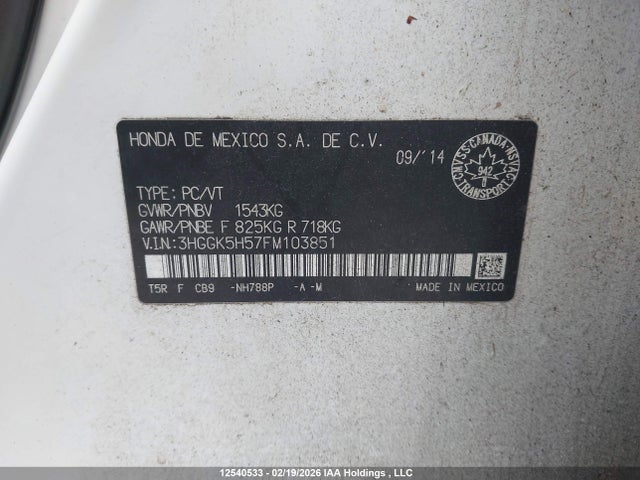 3HGGK5H57FM103851 Honda FIT LX