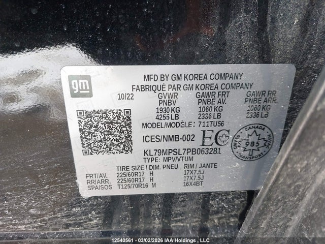 12540561 :رقم المزاد ، KL79MPSL7PB063281 vin ، 2023 Chevrolet Trailblazer مزاد بيع