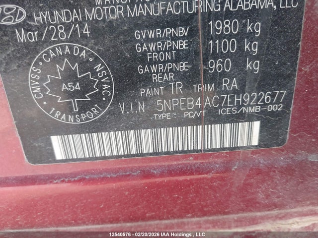 5NPEB4AC7EH922677 Hyundai SONATA GL