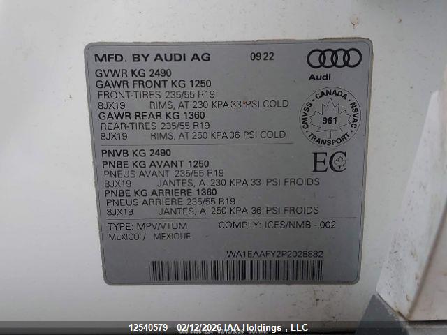 Aukcja sprzedaży 2023 Audi Q5 Premium Plus 45, vin: WA1EAAFY2P2028882, numer aukcji: 12540579