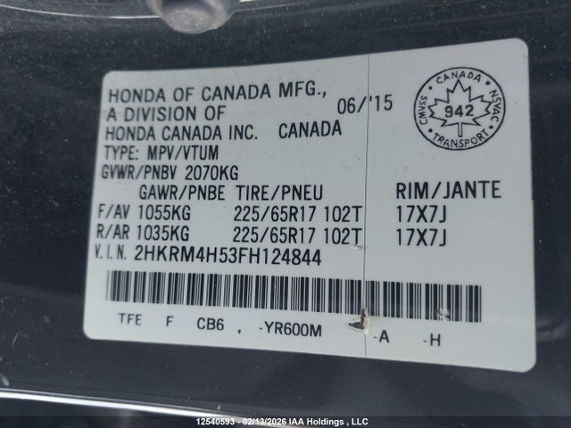Aukcja sprzedaży 2015 Honda Cr-v Ex, vin: 2HKRM4H53FH124844, numer aukcji: 12540593