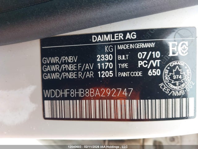 Auction sale of the 2011 Mercedes-benz E 350 4matic, vin: WDDHF8HB8BA292747, lot number: 12540603