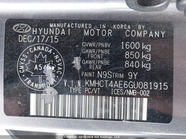 KMHCT4AE6GU081915 Hyundai ACCENT SE