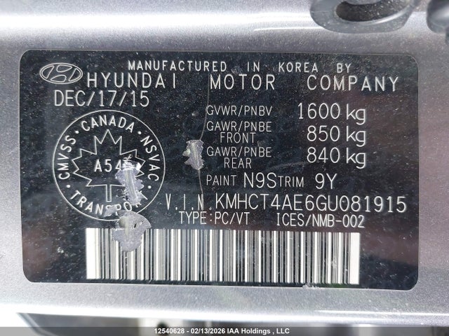 KMHCT4AE6GU081915 Hyundai ACCENT SE