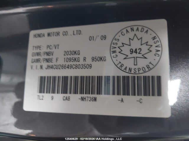 Aukcja sprzedaży 2009 Acura Tsx, vin: JH4CU26649C803509, numer aukcji: 12540629