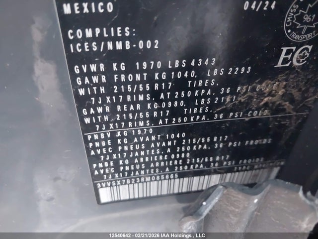 12540642 :رقم المزاد ، 3VVSX7B23RM085665 vin ، 2024 Volkswagen Taos Se مزاد بيع
