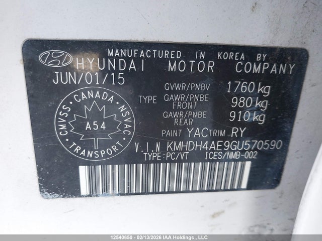 KMHDH4AE9GU570590 Hyundai Elantra Se/sport/limited