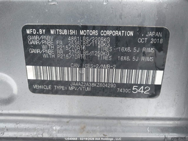 JA4AZ2A38KZ604290 Mitsubishi Outlander Es