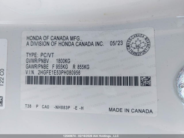Продаж на аукціоні авто 2023 Honda Civic Si Si, vin: 2HGFE1E53PH080956, номер лоту: 12540674