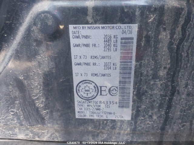 5N1AT2MT7GC843354 Nissan ROGUE S/SV
