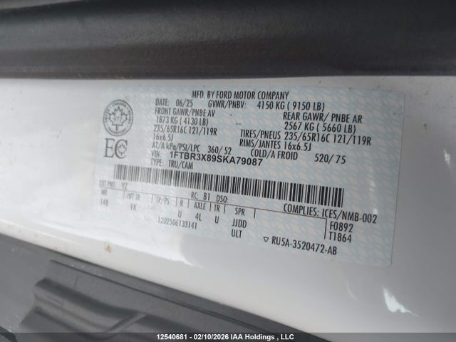 Продаж на аукціоні авто 2025 Ford Transit T-250, vin: 1FTBR3X89SKA79087, номер лоту: 12540681